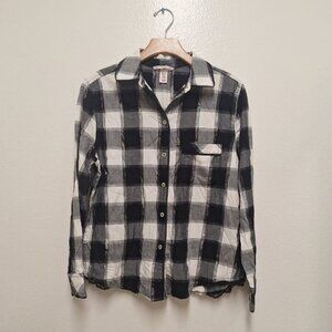 Victoria’s Secret Black& White Button Down  Plaid Shirt , Size S